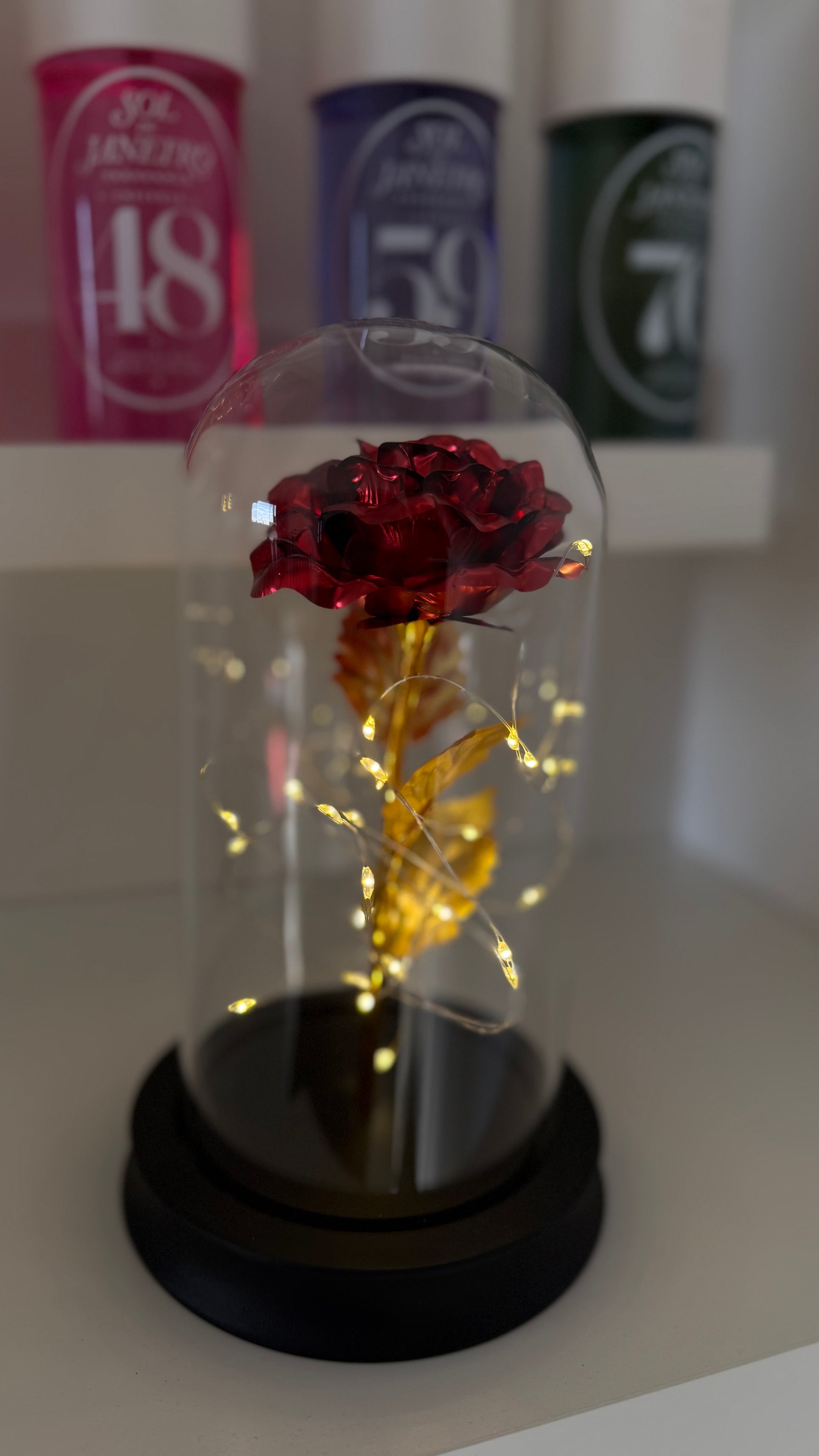 Rose Éternelle Lumineuse sous Cloche – Rouge ❤️