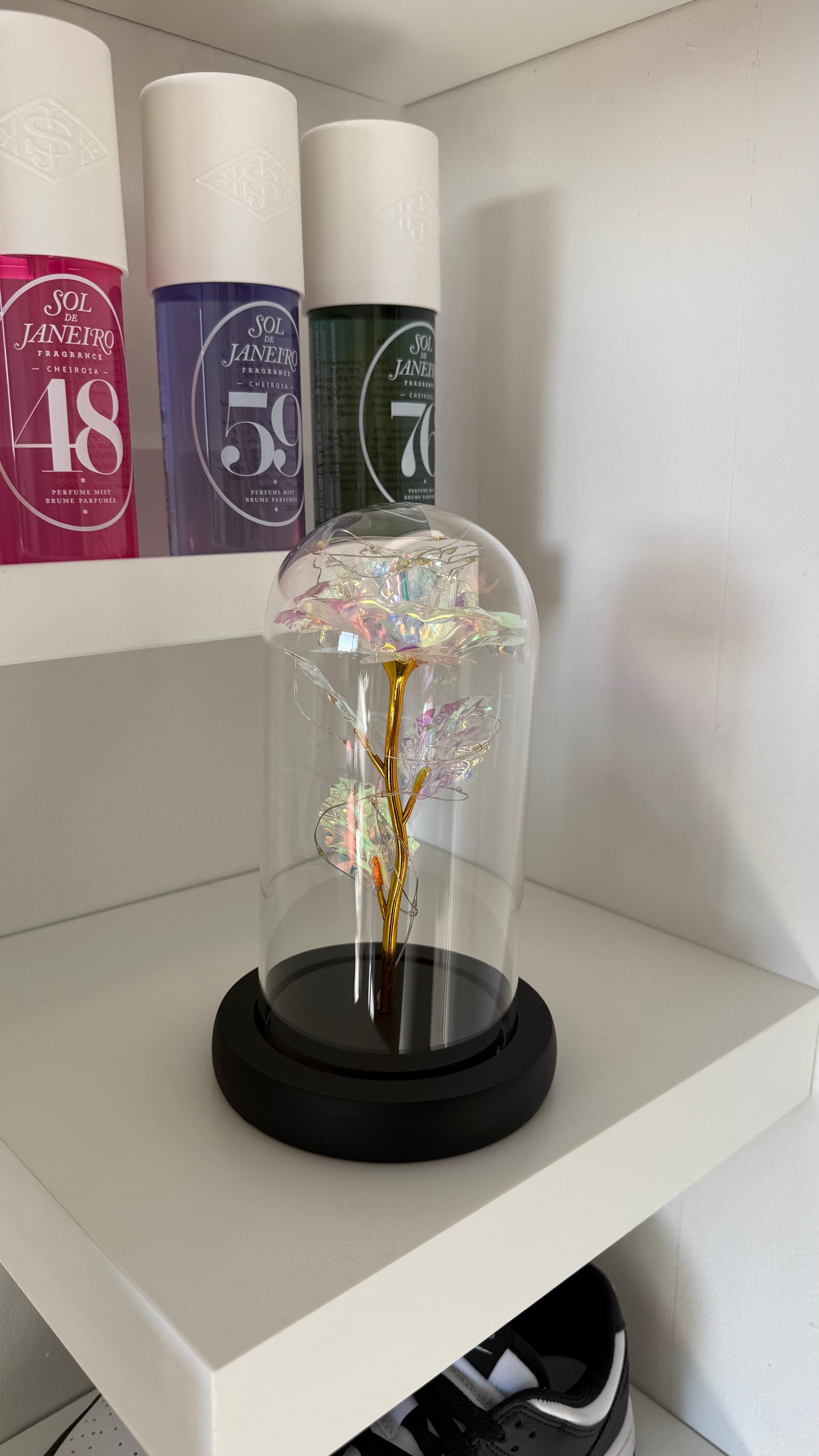 Rose Cristal Lumineuse sous Cloche – Effet Irisé 🤍