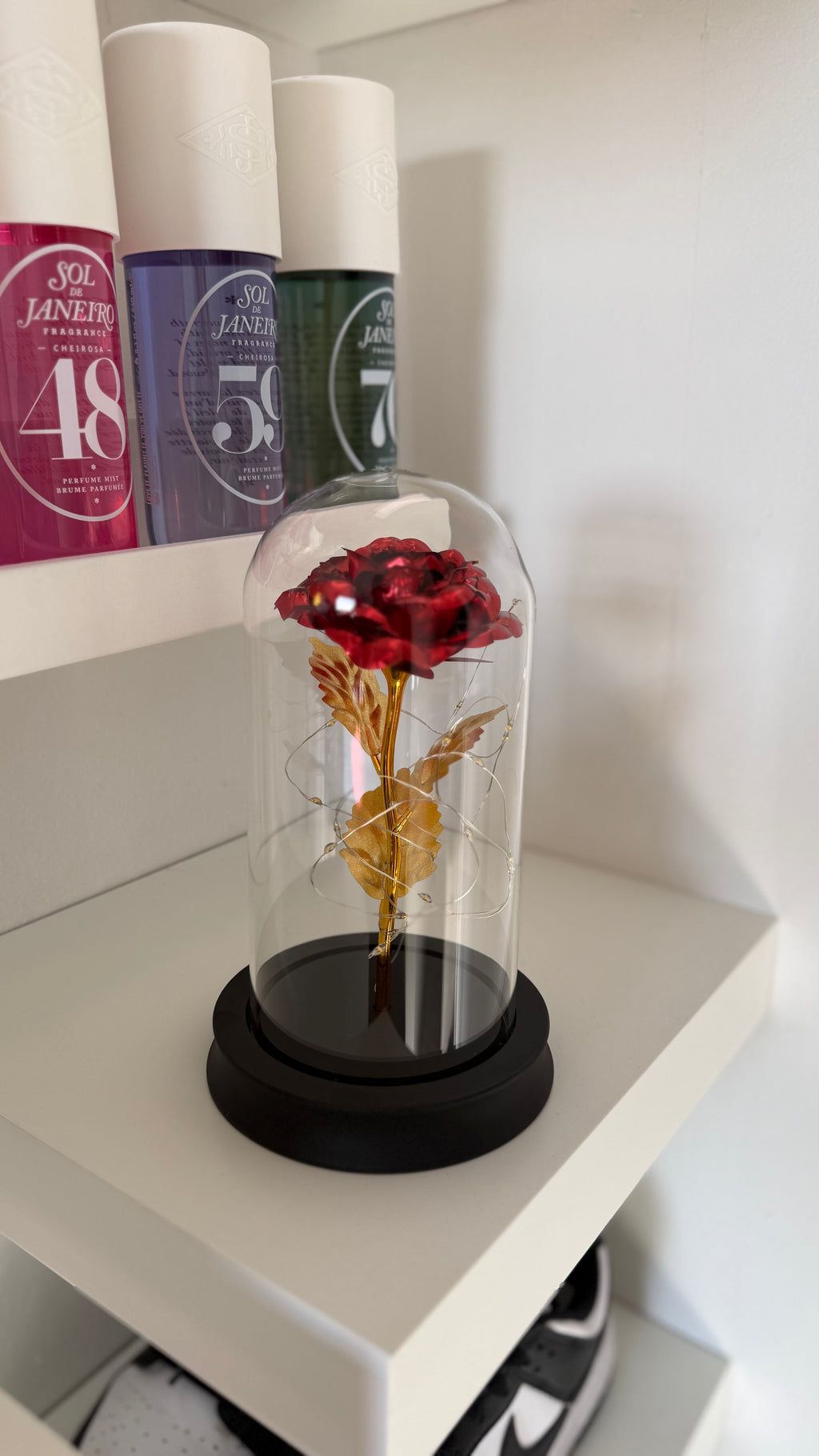 Rose Éternelle Lumineuse sous Cloche – Rouge ❤️