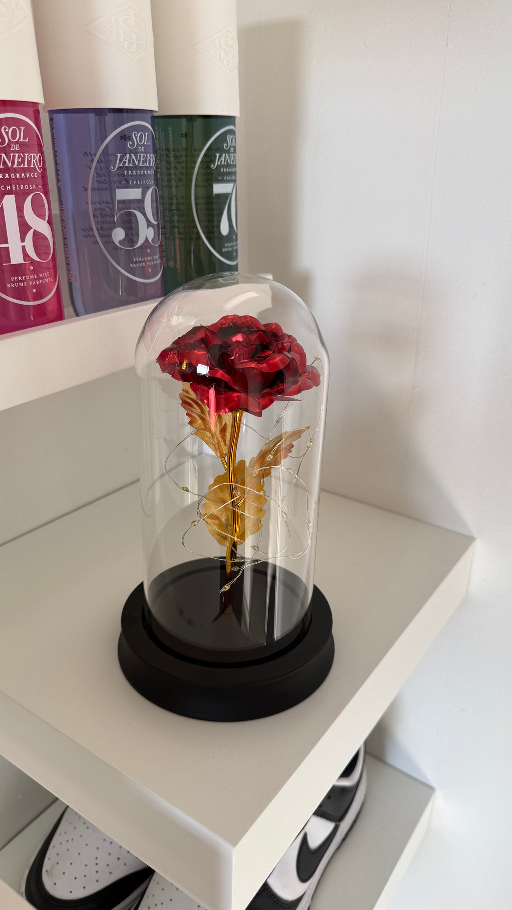 Rose Éternelle Lumineuse sous Cloche – Rouge ❤️